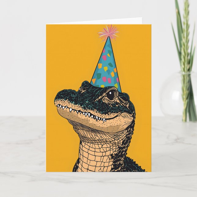 Party Alligator | Roligt för firande av födelsedag Kort (Framsida)