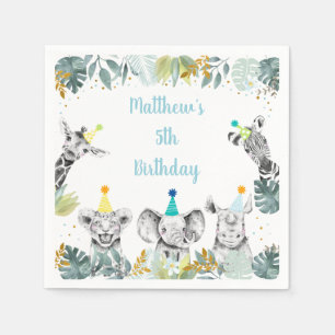 Party Animal Blue Guld Safari Birthday Pappersservett