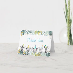 Party Animal Blue Guld Safari Birthday Tack Kort