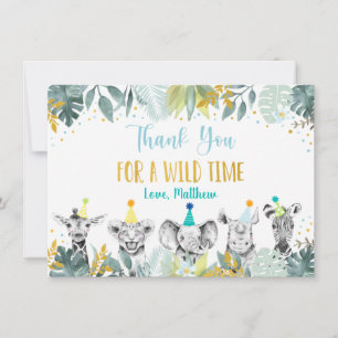 Party Animal Blue Guld Safari Birthday Tack Kort