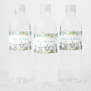 Party Animal Blue Guld Safari Birthday Vattenflaskor Etikett