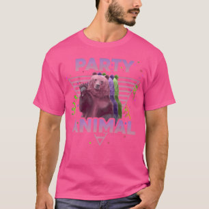 PARTY ANIMAL Funny Grizzly Bear Vintage 80s Vaporw T Shirt