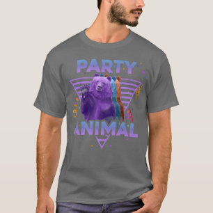PARTY ANIMAL Funny Grizzly Bear Vintage 80s Vaporw T Shirt