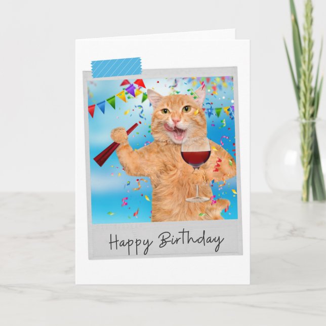 Party Animal Ginger Cat Funny Birthday Card Kort (Framsida)