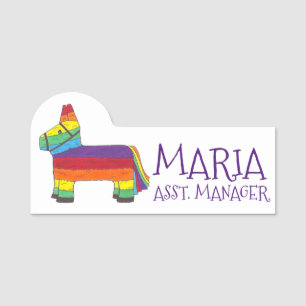Party Animal Rainbow Donkey Piñata Fiesta Namnbricka