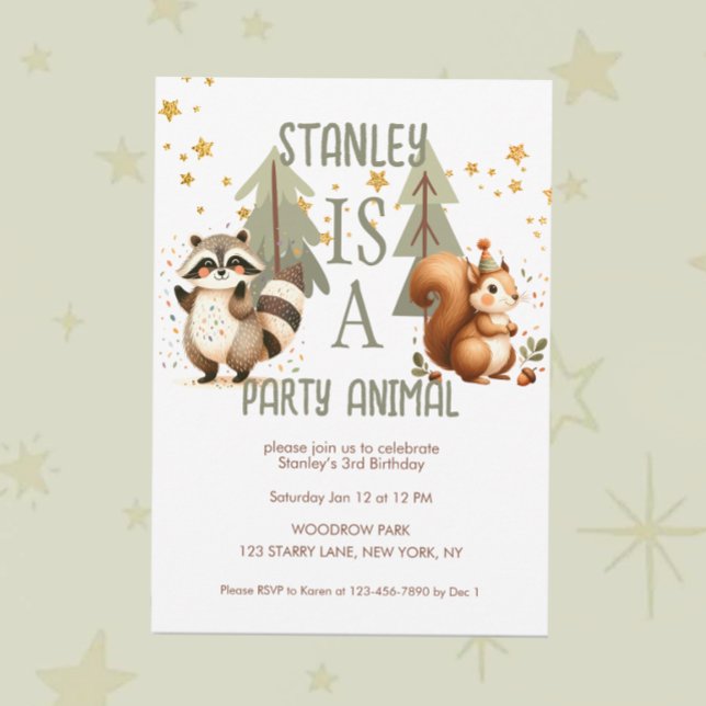 Party Animal Roligt Woodland Birthday Inbjudningar (Skapare uppladdad)