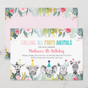 Party Animal Rosa Guld Safari Birthday Inbjudningar