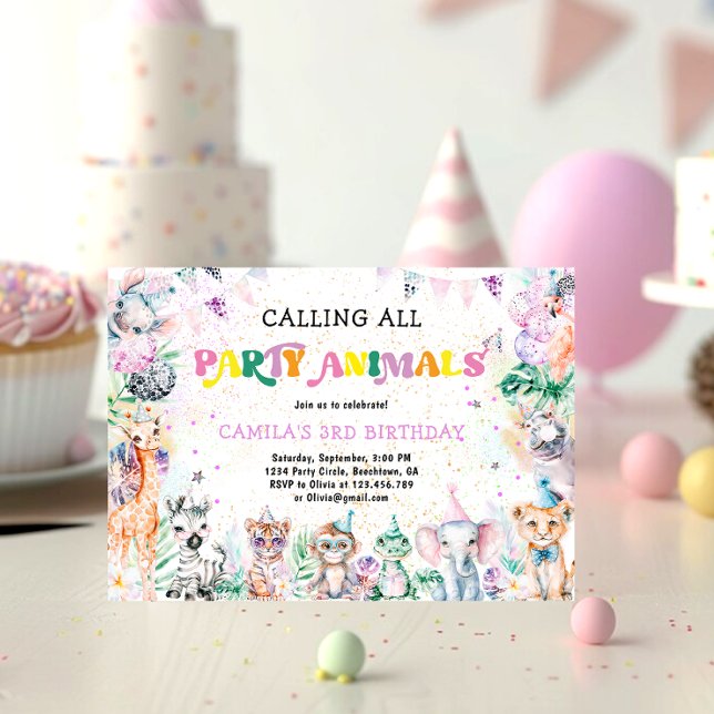 Party Animal Safari Vilda djur Girl Birthday Inbjudningar (Skapare uppladdad)