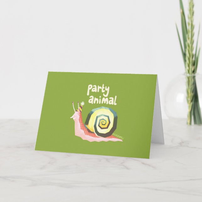 Party animal snail greetings card (green) kort (Framsida)