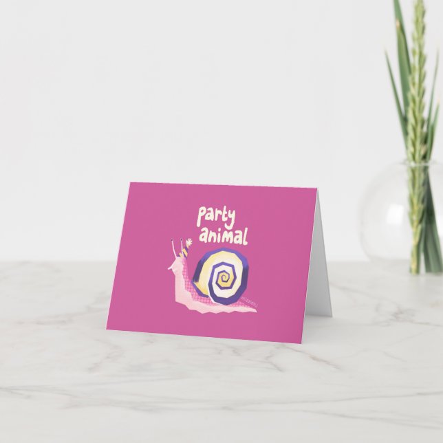 Party animal snail greetings card (pink) kort (Framsida)