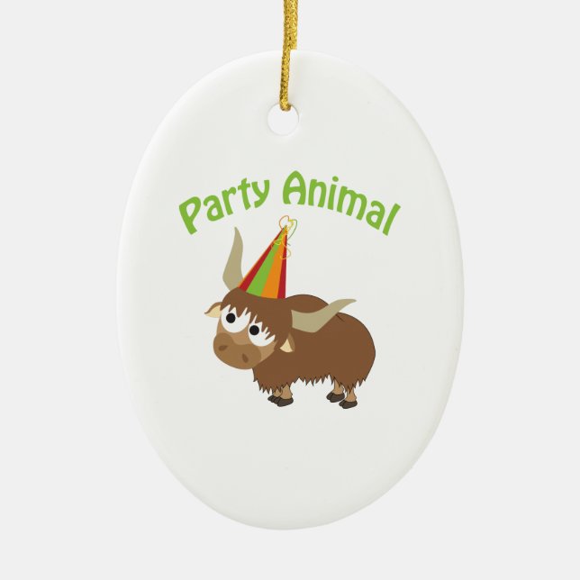Party Animal Yak Julgransprydnad Keramik (Framsidan)