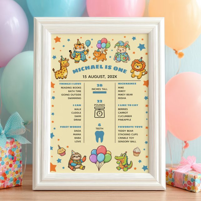 Party Animals 1st Birthday Milestone Timeline Poster (Skapare uppladdad)