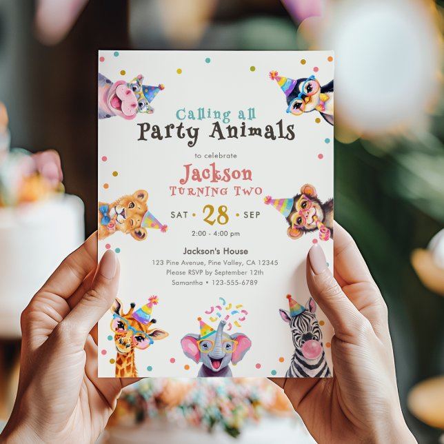 Party Animals 2-års födelsedags Safari Tema Inbjudningar (Skapare uppladdad)