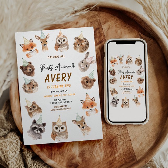 Party Animals 2nd Birthday | Cute Jungle Animal Inbjudningar (Party Animals 2nd Birthday | Cute Jungle Animal Invitation
)