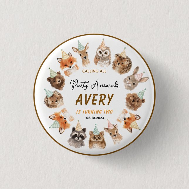 Party Animals 2nd Birthday | Cute Jungle Animal Knapp (Framsida)