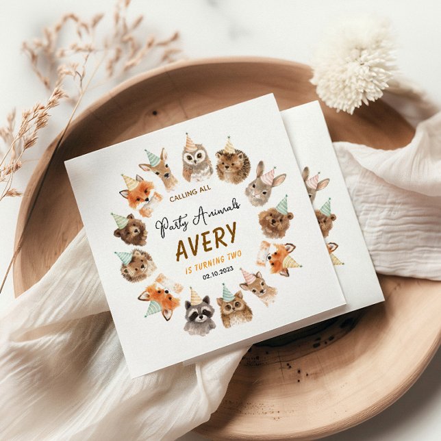 Party Animals 2nd Birthday | Cute Jungle Animal Pappersservett (Party Animals 2nd Birthday | Cute Jungle Animal Napkins
)