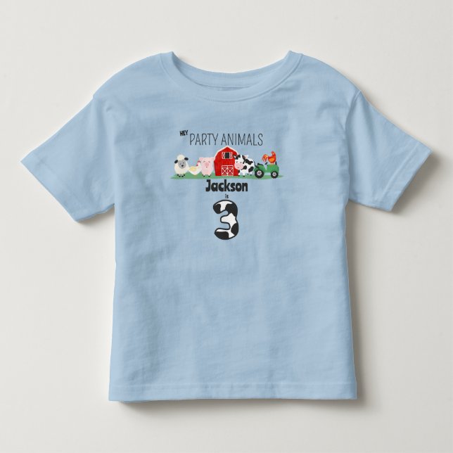 Party Animals 3-års födelsedags gårdsdjur födelsed T Shirt (Framsida)