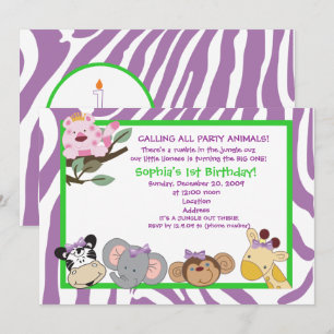 PARTY ANIMALS Babyflicka 1-årsdag Jungle 5x7 Inbjudningar