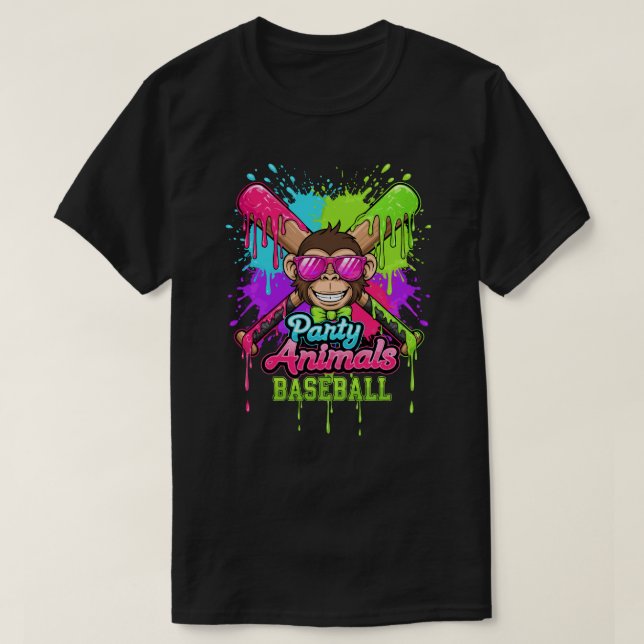 Party Animals Baseball Funny Monkey Baseball Lover T Shirt (Design framsida)