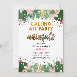 Party Animals Birthday Inbjudan Safari Leopard Gir