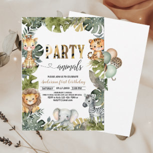 Party Animals Birthday Jungl Vild Inbjudningar
