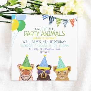 Party Animals Blue Birthday Inbjudningar