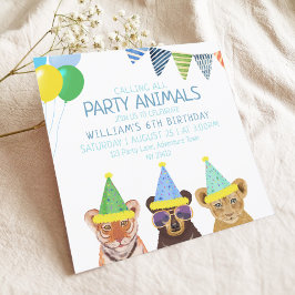 Party Animals Blue Birthday Inbjudningar