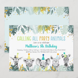Party Animals Blue Guld Safari Birthday Inbjudningar