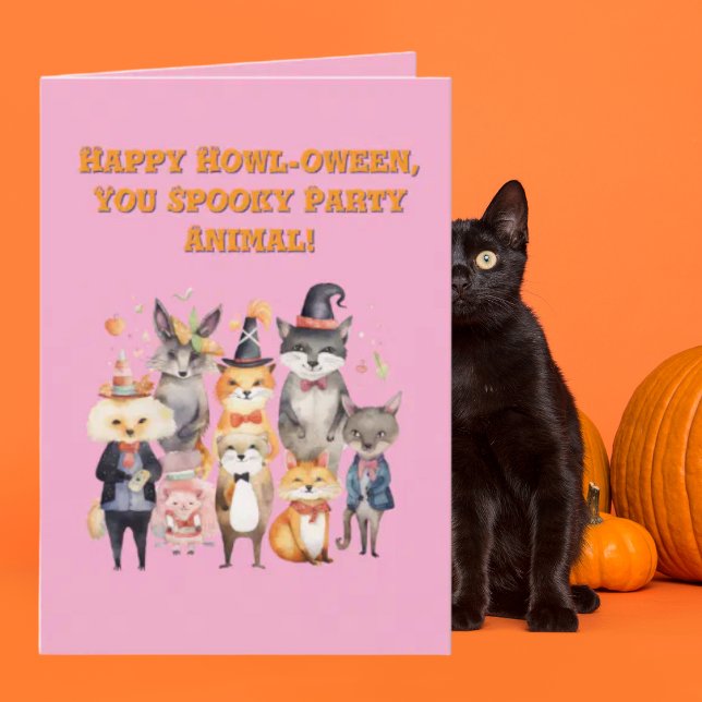 Party Animals Cute Funny Photo Halloween-kort Kort (Skapare uppladdad)