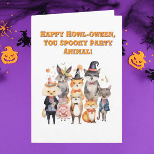 Party Animals Cute Funny Photo Halloween-kort Kort