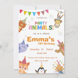 Party Animals First Birthday Invitation  Inbjudningar