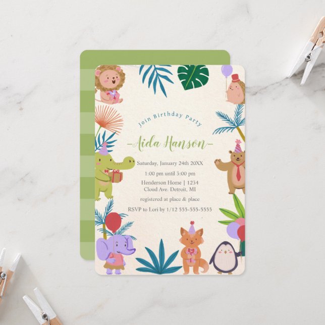 Party Animals Födelsedagsfest inbjudan (Fram/Back In Situ)