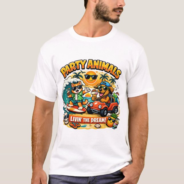 Party Animals Funny Cartoon T-Shirt  (Framsida)