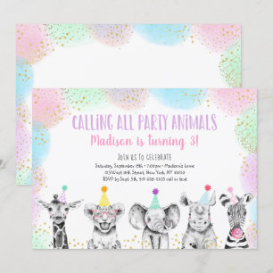 Party Animals Girl Safari Birthday-inbjudan Inbjudningar