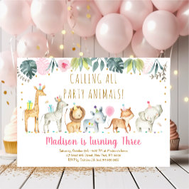 Party Animals Girl Safari Birthday Inbjudningar