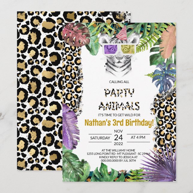 Party Animals Girl Safari Birthday Jungle Zoo Inbjudningar (Fram/baksida)