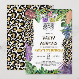 Party Animals Girl Safari Birthday Jungle Zoo Inbjudningar