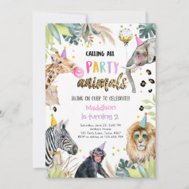 Party Animals Girl Safari Birthday Leopard Zoo Inbjudningar