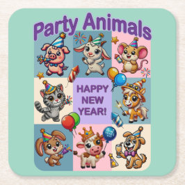 Party Animals ’Gott nytt år’ Underlägg Papper Kvadrat