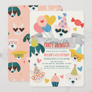 Party Animals Hundar & Cat Balloits Birthday Inbjudningar