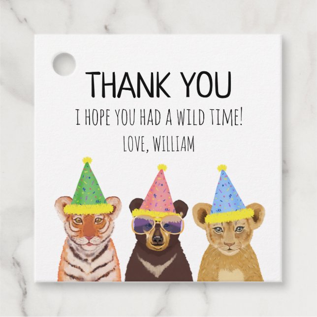 Party Animals Illustration Birthday Tack Gåvor Etiketter (Framsida)