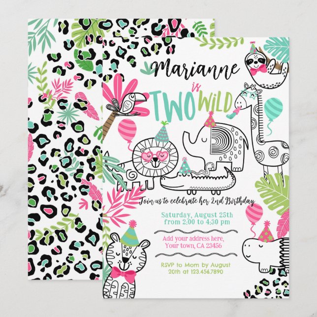 Party Animals, Jungle Safari 2:a födelsedagen Inbjudningar (Fram/baksida)
