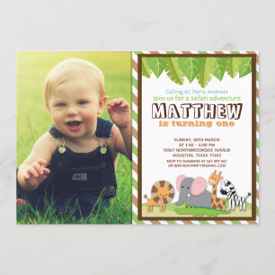 Party Animals Jungle Safari Birthday Photo Inbjudningar