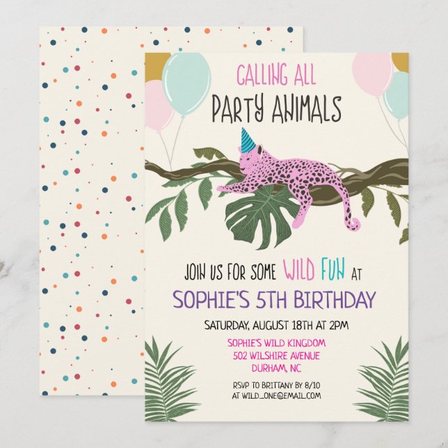 Party Animals Jungle Zoo Birthday Investigation Gi Inbjudningar (Fram/baksida)