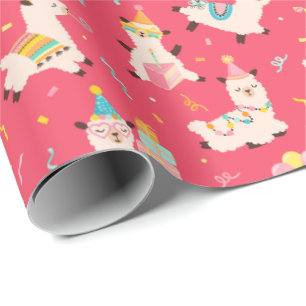 Party Animals Lama Födelsedagsfest Rosa Presentpapper