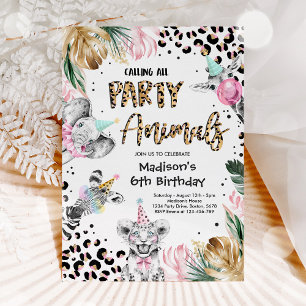 Party Animals Leopard Vild Safari Birthday Inbjudningar