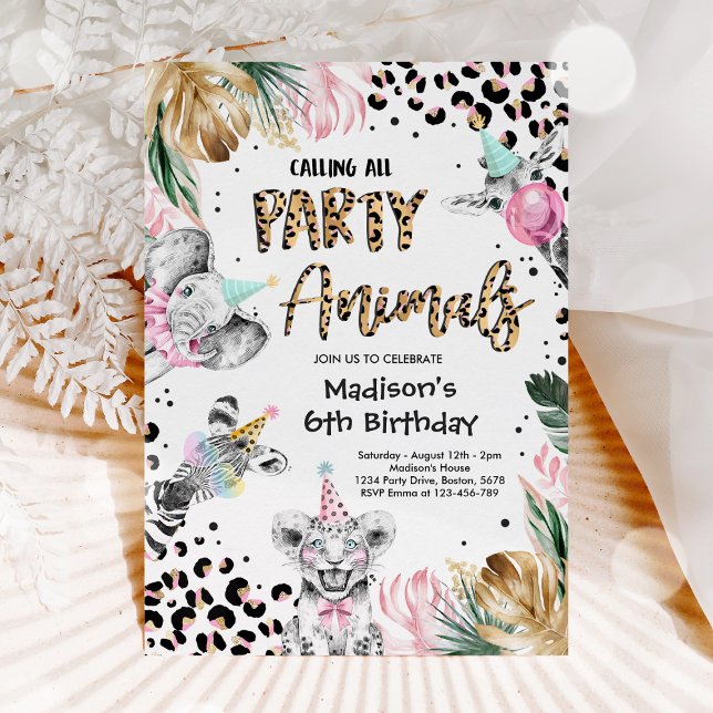 Party Animals Leopard Vild Safari Birthday Inbjudningar (Skapare uppladdad)