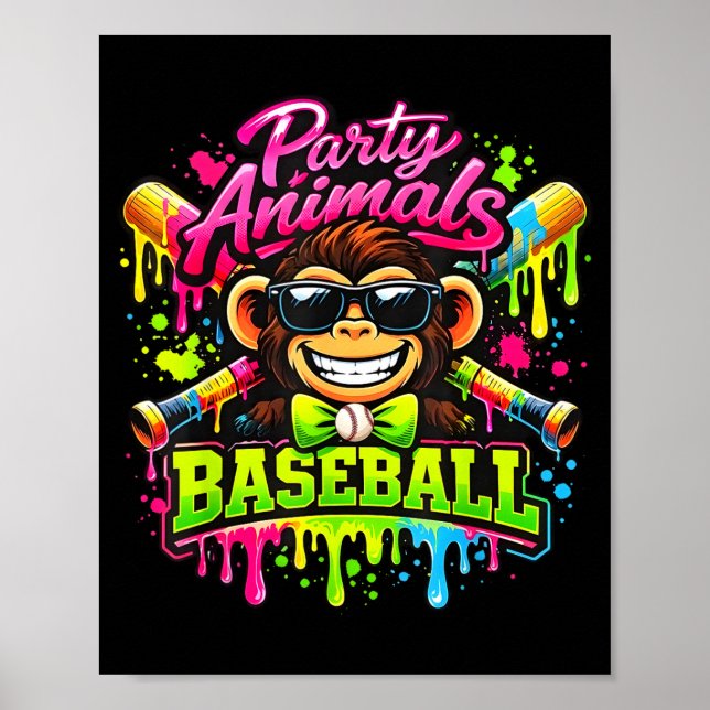 Party animals meme baseboll rolig apa  poster (Framsidan)