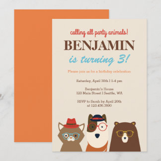 Party Animals Roligt Födelsedagsfest inbjudan