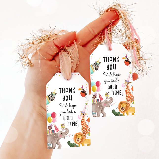 Party Animals Safari Flicka Rosa Tack Vild Tid Presentetikett (Skapare uppladdad)